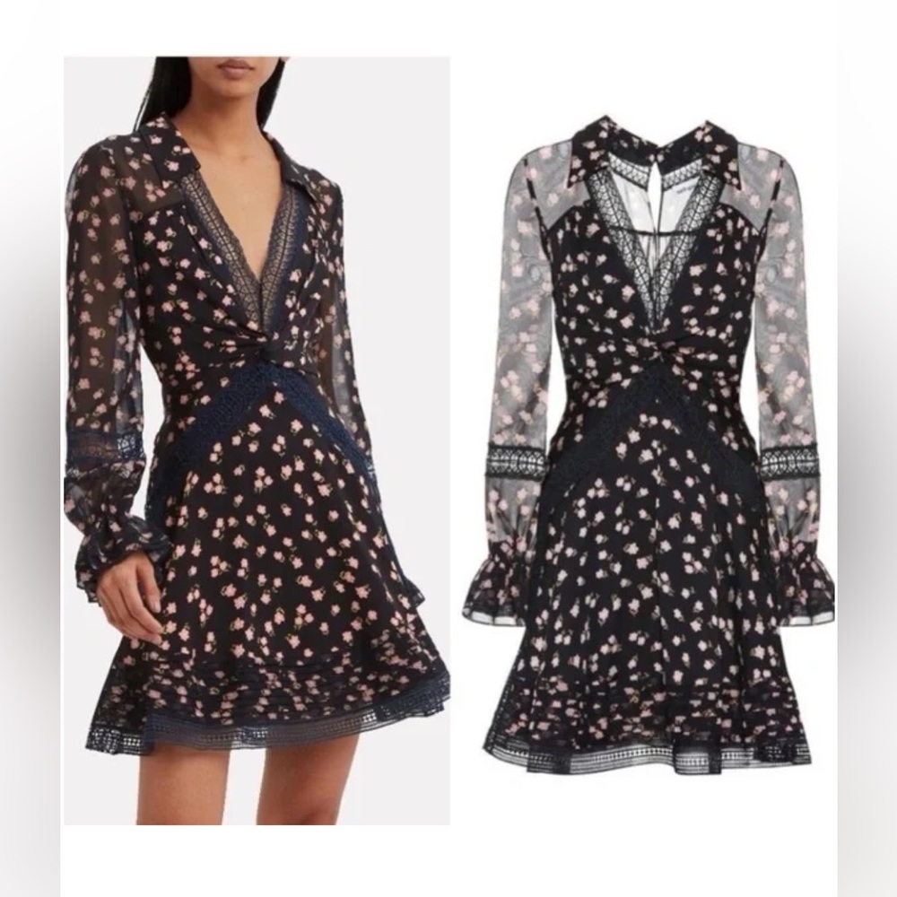SELF PORTRAIT NWOT twist front Ditsy Floral Lace Dress